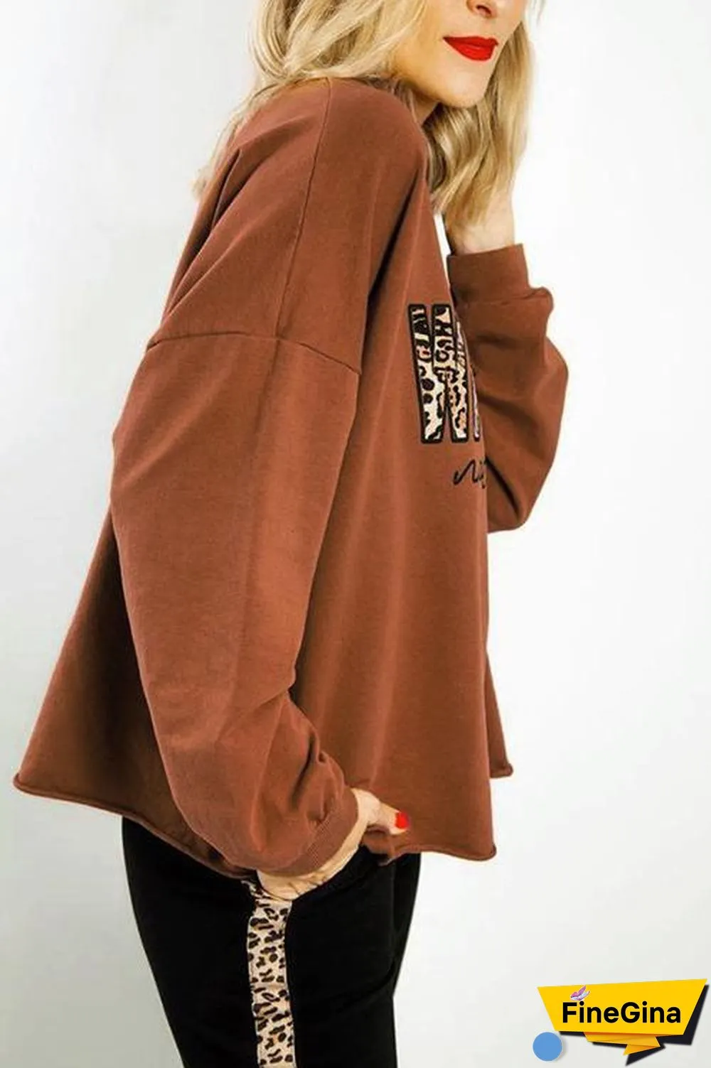 Solid Color Casual Letter  Hoodie