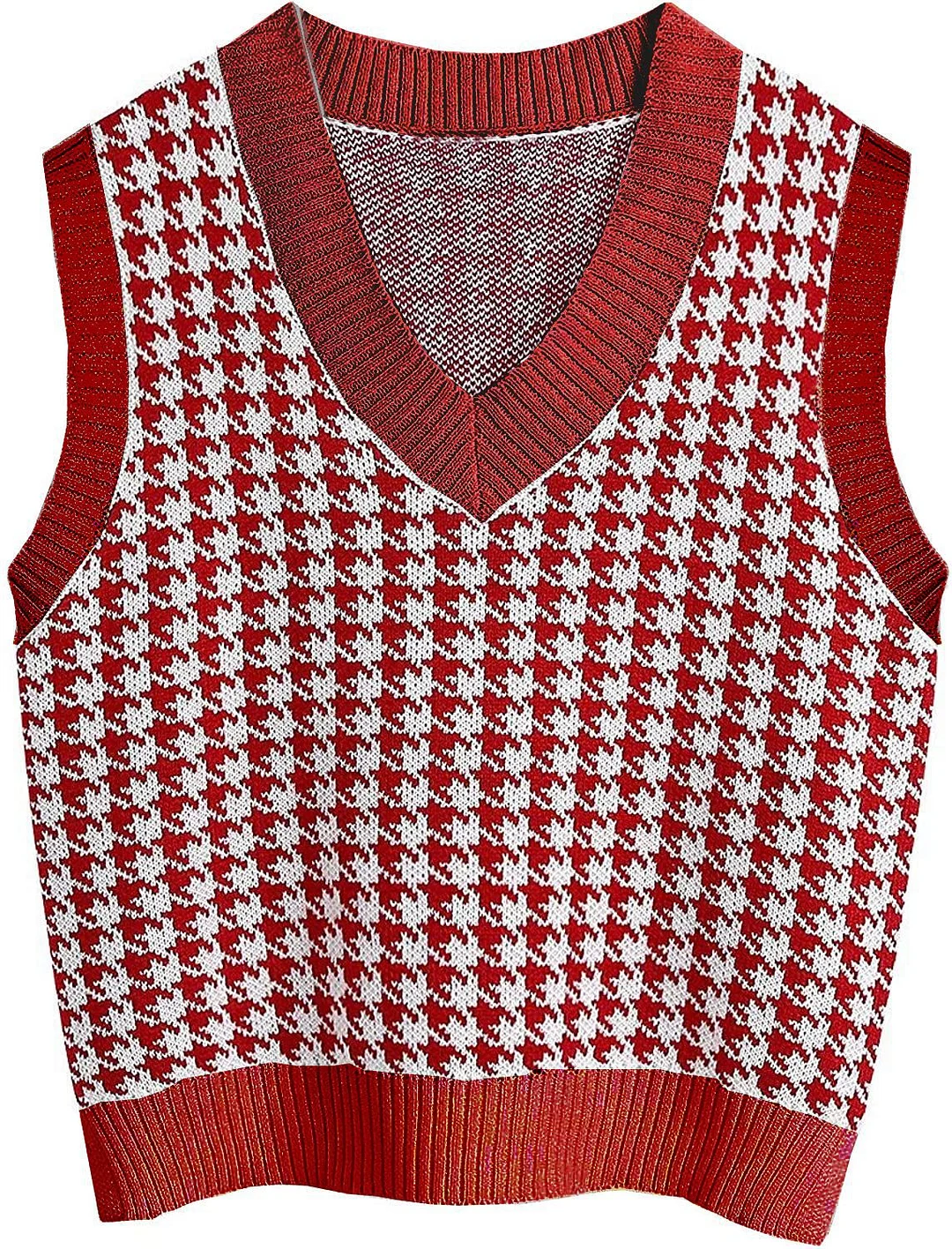 Wongn Wongn And Winter New Women's Thousand Bird Case Knitting Vest V Neck Sleeveless Sweater