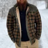 Men's Retro Check Pattern Stitching Warm Fleece Lined Plaid Wanderer Jacket