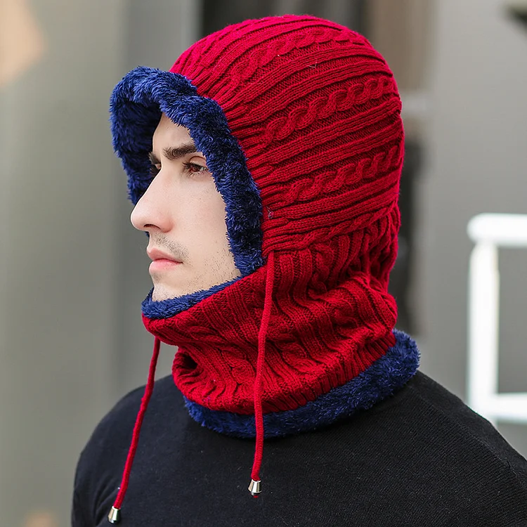 BrosWear Fleece Knit Pullover Twist One Piece Scarf Hat