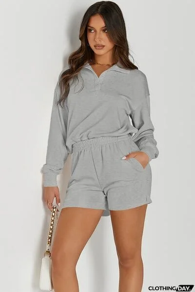 Half Button Sweatshirt and Shorts Active Set