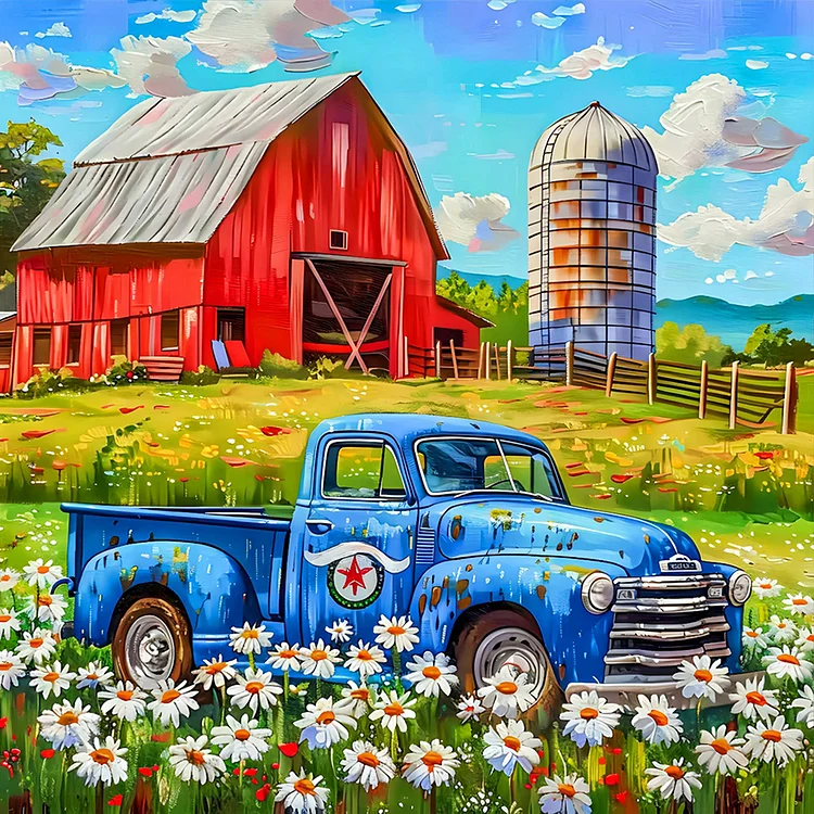 Farm And Car 40*40cm (Canvas) Full Round Drill Diamond Painting gbfke