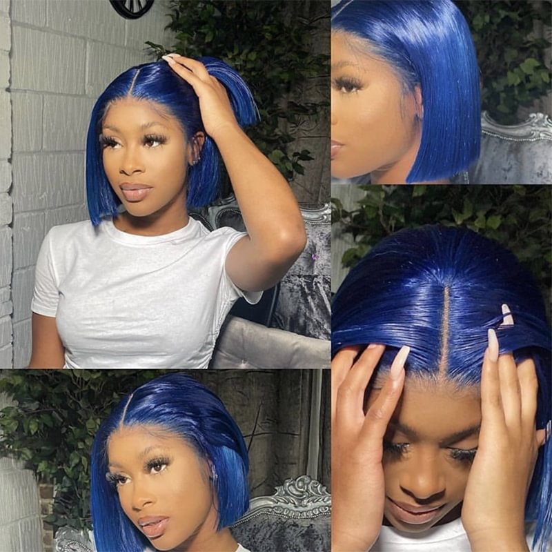 Dark Blue Lace Front Wigs Straight Short Bob Wig US Mall Lifes