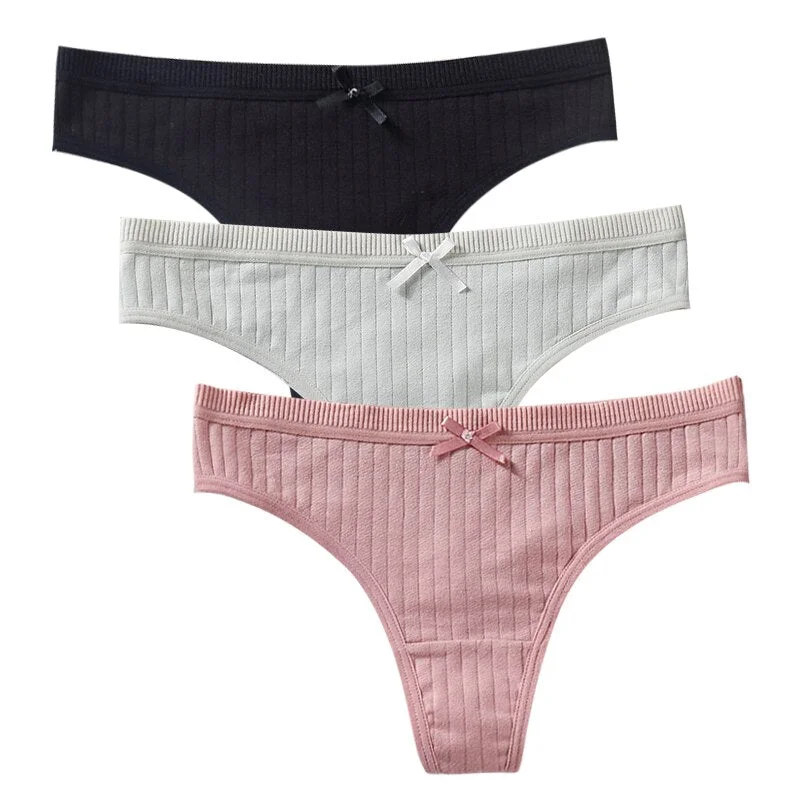 Women's Cotton G-String Thong Sexy Panties For Women String Briefs Underwear Intimate Lingerie Ladies T-Back Low-Rise 3 Pcs/Set