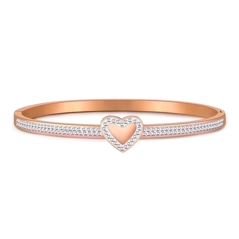 Stainless Steel Elegant Minimalist Heart Shape Plating Inlay Rhinestones Bangle