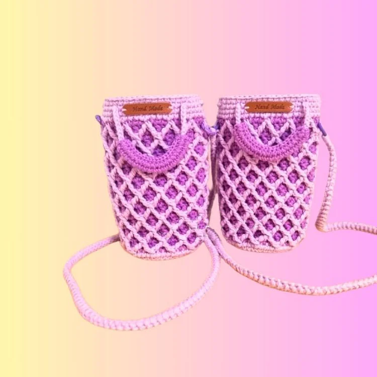Lulusnow Handmade Purple Crochet Bucket Bag Crochet Crossbody Bag Phone Bag