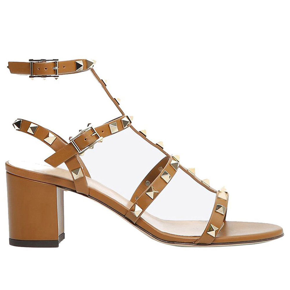 60mm Women's Rivets Block Heels Party Daily Summer Brown Sandals-vocosishoes