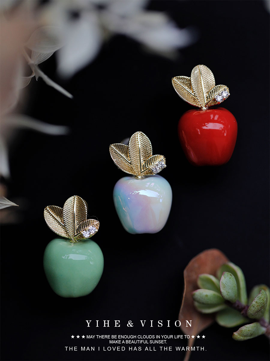 Evergreen Collection: YIHE Handcrafted Ceramic Metal Stud Earrings in 3 Vibrant Fruit-inspired Colors