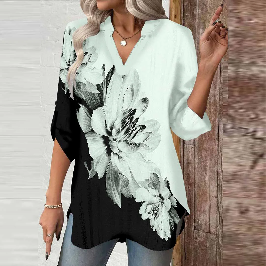 Women Floral, Black, Green DZGA0712 3/4 Sleeve V-neck Printed Graphic Button Tops