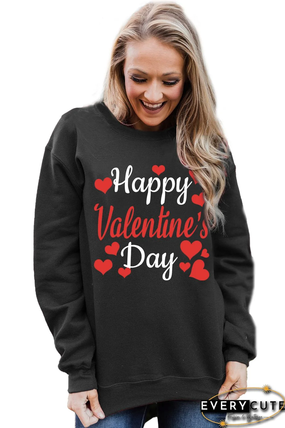 Happy Valentine's Day Heart Print Sweatshirt