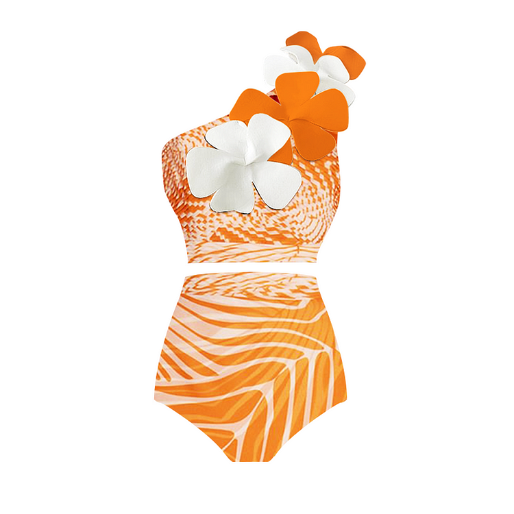 Vioye Flower Decor Bikini Swimsuit and Skirt