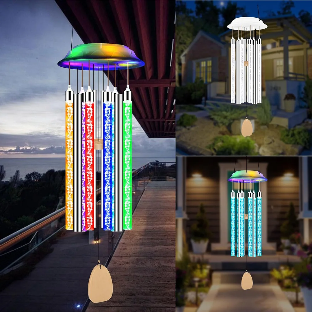 Solar Wind Chimes 6 LED Tubes Color Changing