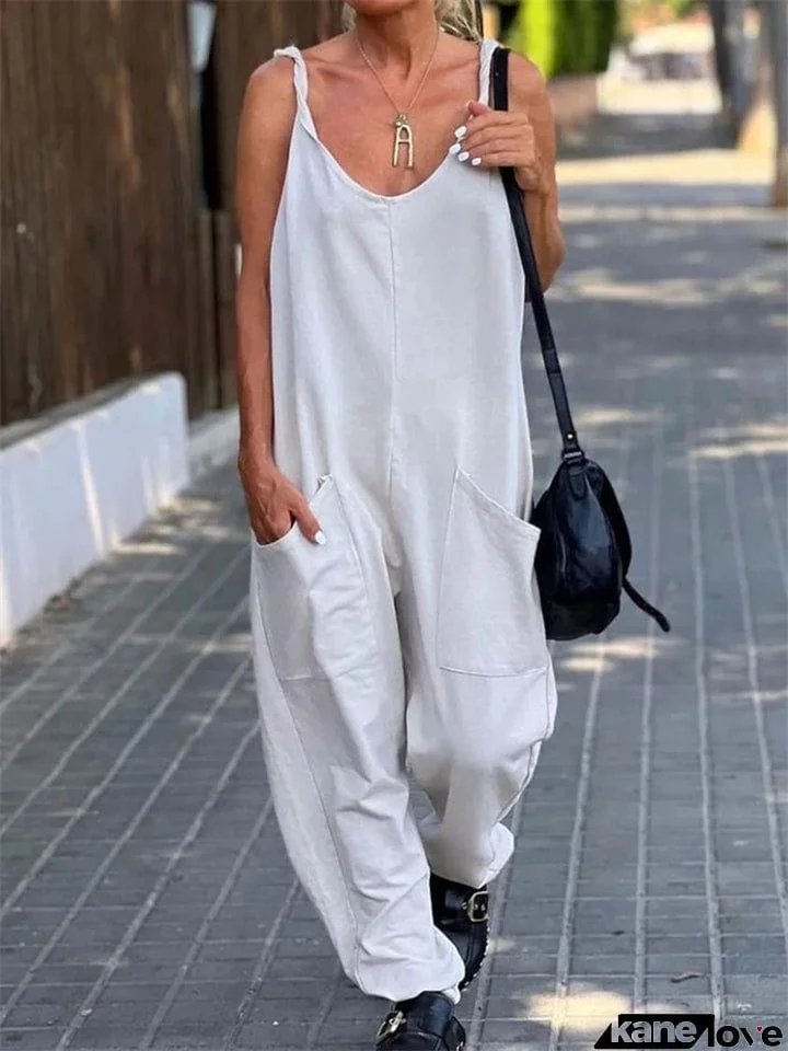 Women's Summer Travel Loose Thin Jumpsuit with Pocket