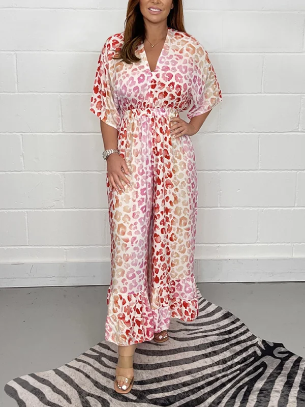 Geometry Multi Print V-neck Wide Leg Jumpsuit