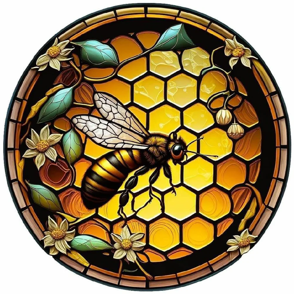Diamond Painting - Full Round Drill - Stained Glass Bee(30*30cm)