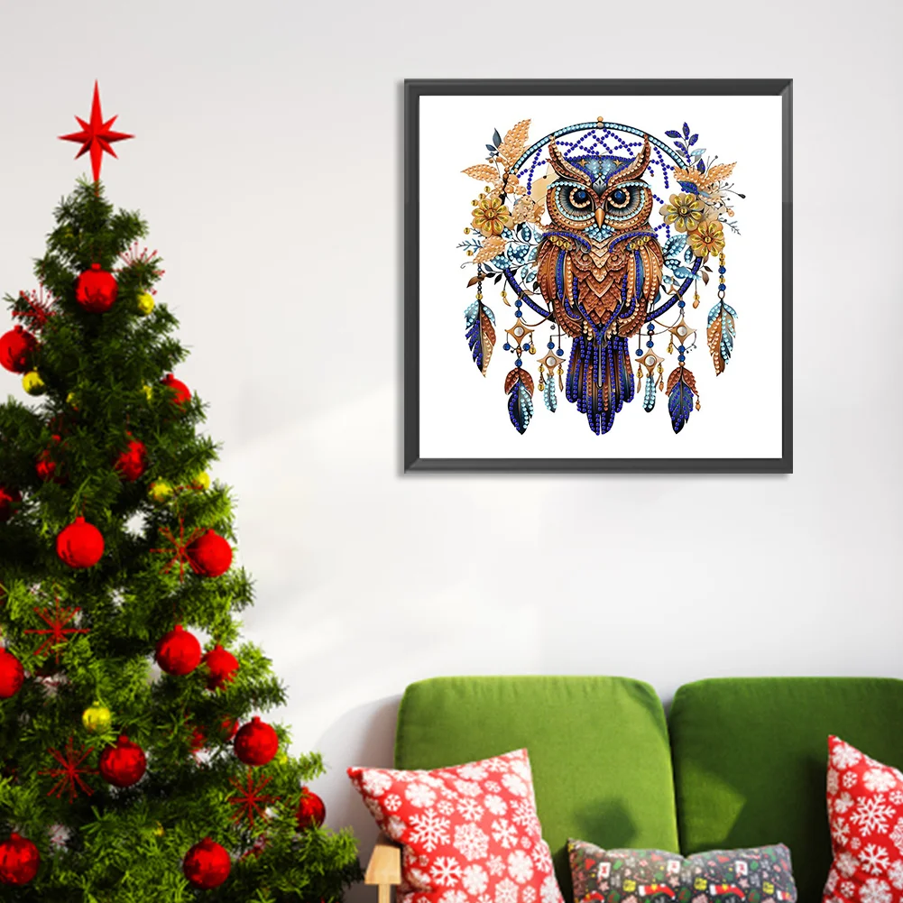 Diamond Painting - Partial Special Shaped Drill - Owl Dreamcatcher(Canvas|30*30cm)