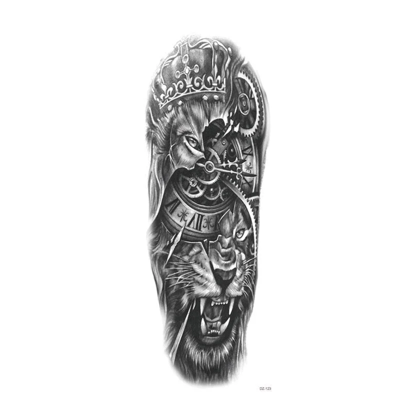 Large Arm Sleeve Tattoo Lion Crown King Rose Waterproof Temporary Tatoo Sticker Full Skull Totem Tatto