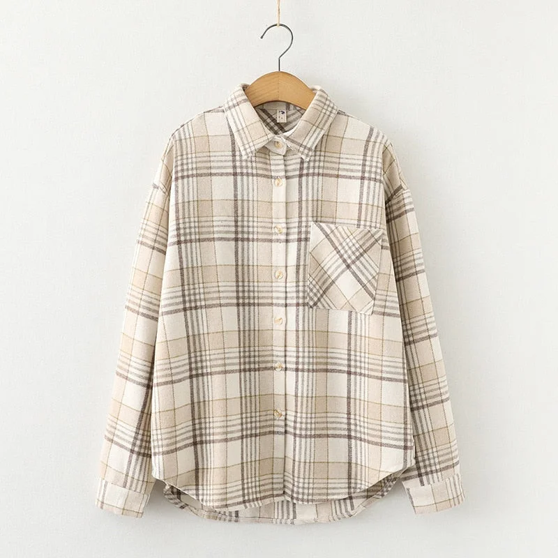 Woolen Plaid Shirts Womens Blouses Winter Thick Long Sleeve Lady Tops Loose Checked Female Clothing Outwear Coat 2022 Spring