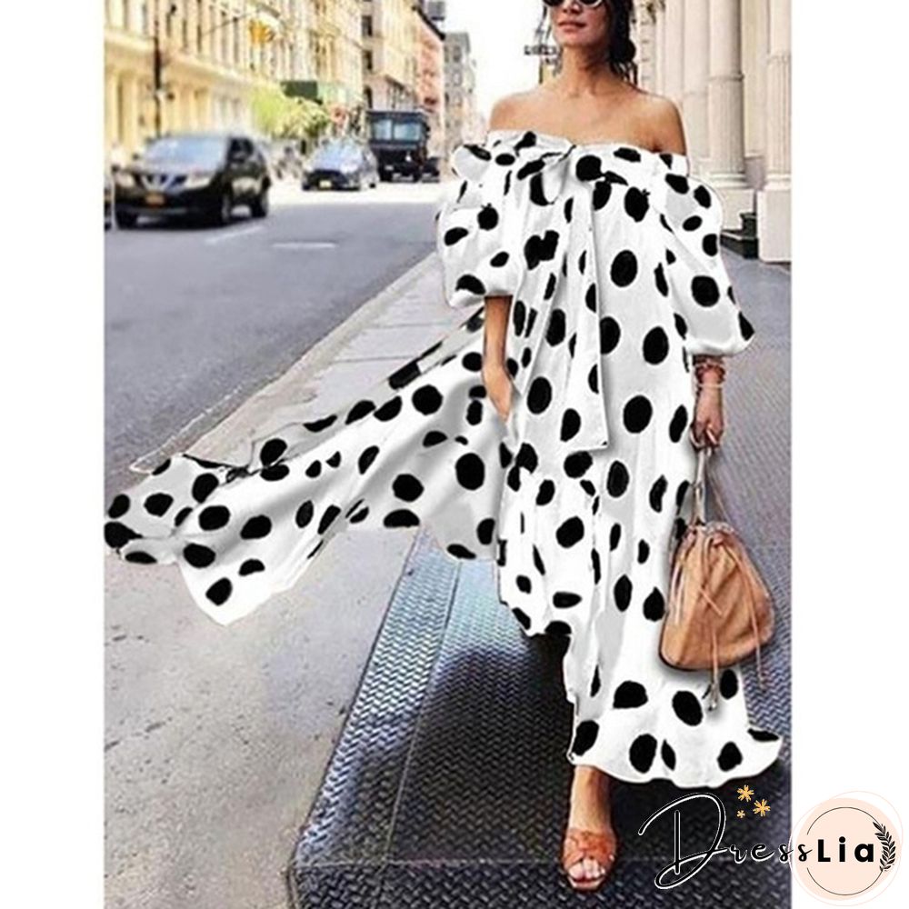 Women's Off-shoulder Polka Dot Summer Casual Boho Holiday Maxi Dress