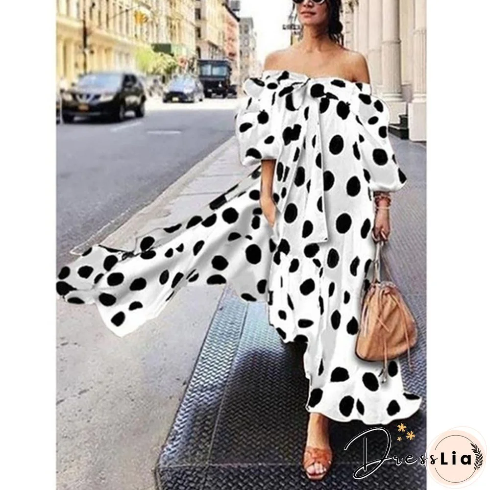 Women's Off-shoulder Polka Dot Summer Casual Boho Holiday Maxi Dress