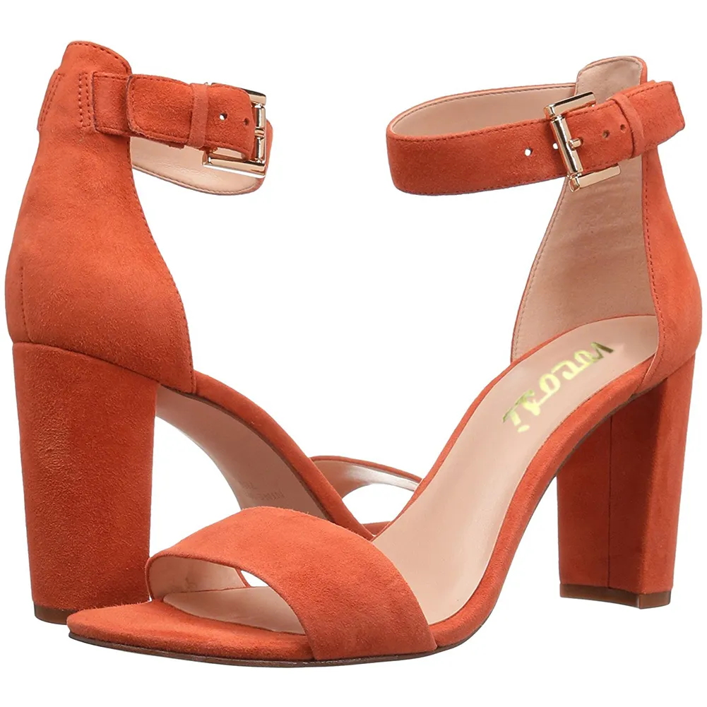 90mm Women's Ankle Strap Pumps Heel Suede Sandals-vocosishoes