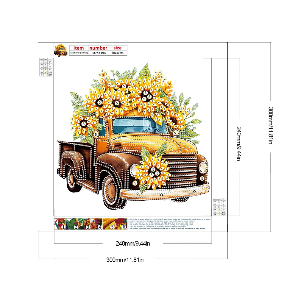 Diamond Painting - Partial Special Shaped Drill - Sunflower Classic Car(Canvas|30*30cm)