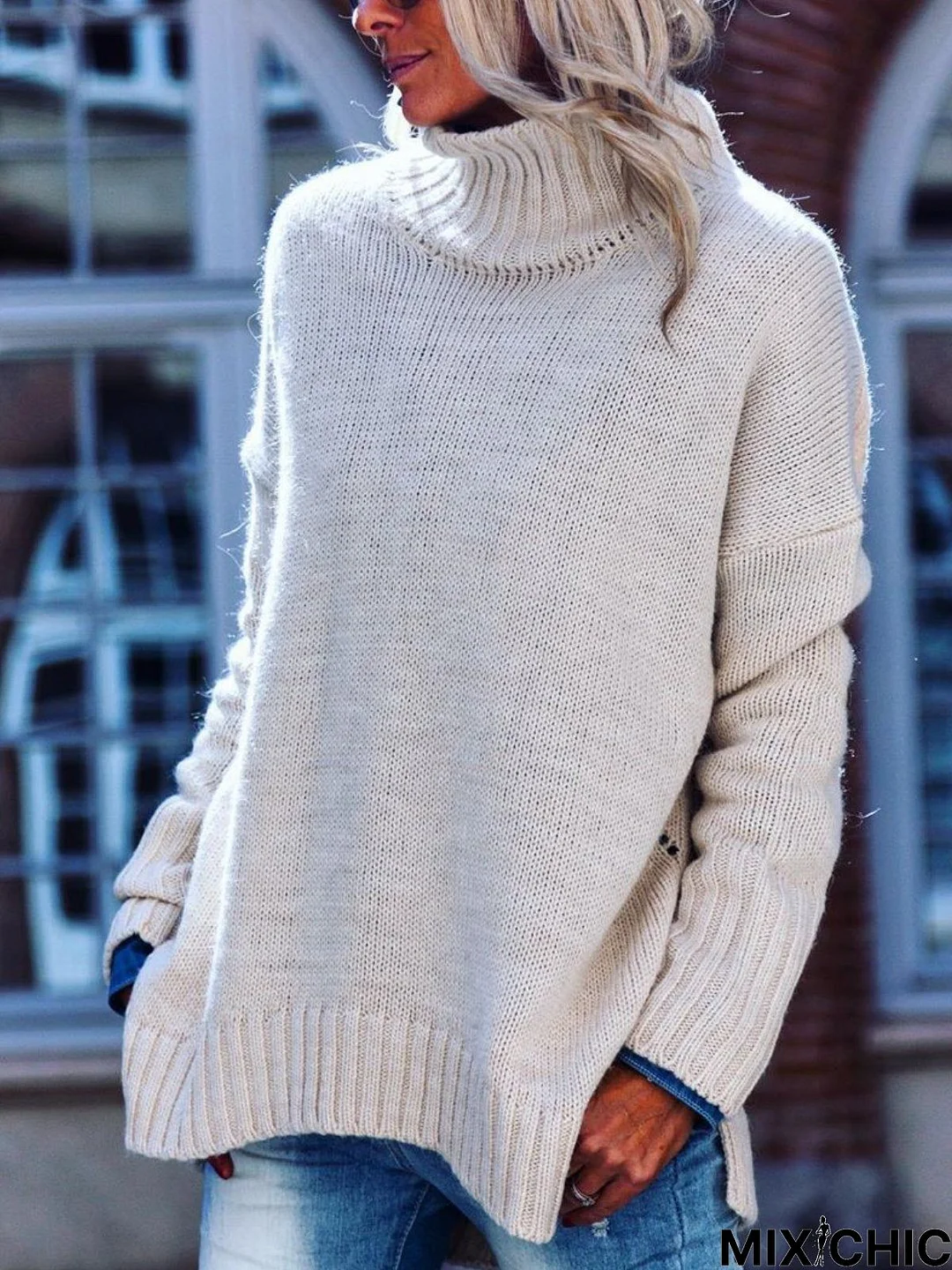 Shift Casual Knitted Solid Turtleneck Sweater