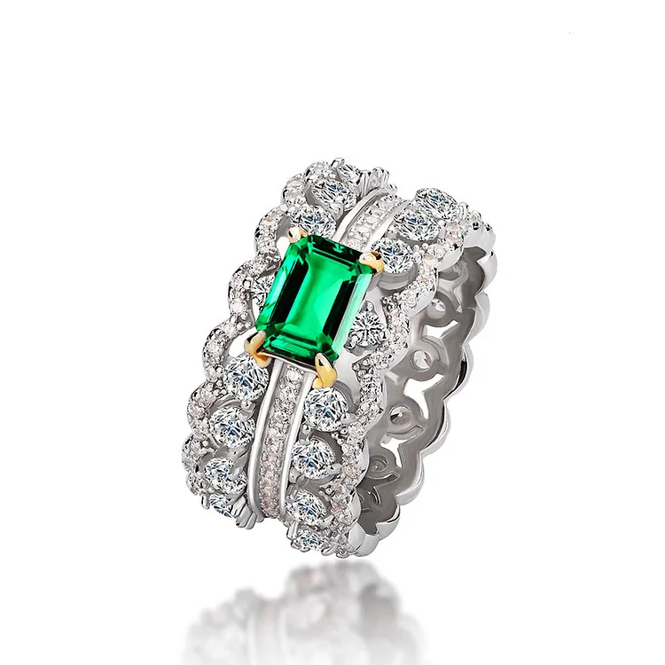 Gift for you🎁 | Sterling Silver Emerald-cut Full Diamond Embellishments Ring