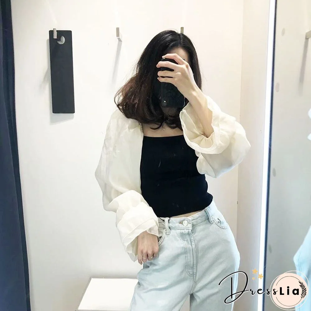 Women Elegant Blouses Puff Sleeve Patchwork Chic Chiffon Shirt Feminine Blouse Summer Pink Black Square Collar Knitted Top