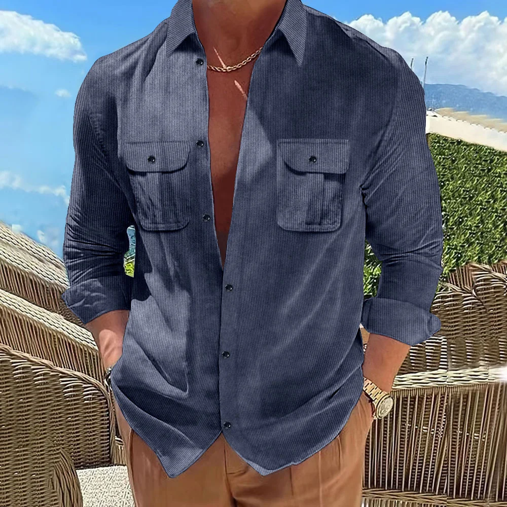 Trendy Corduroy Casual Long Sleeve Pocket Shirt