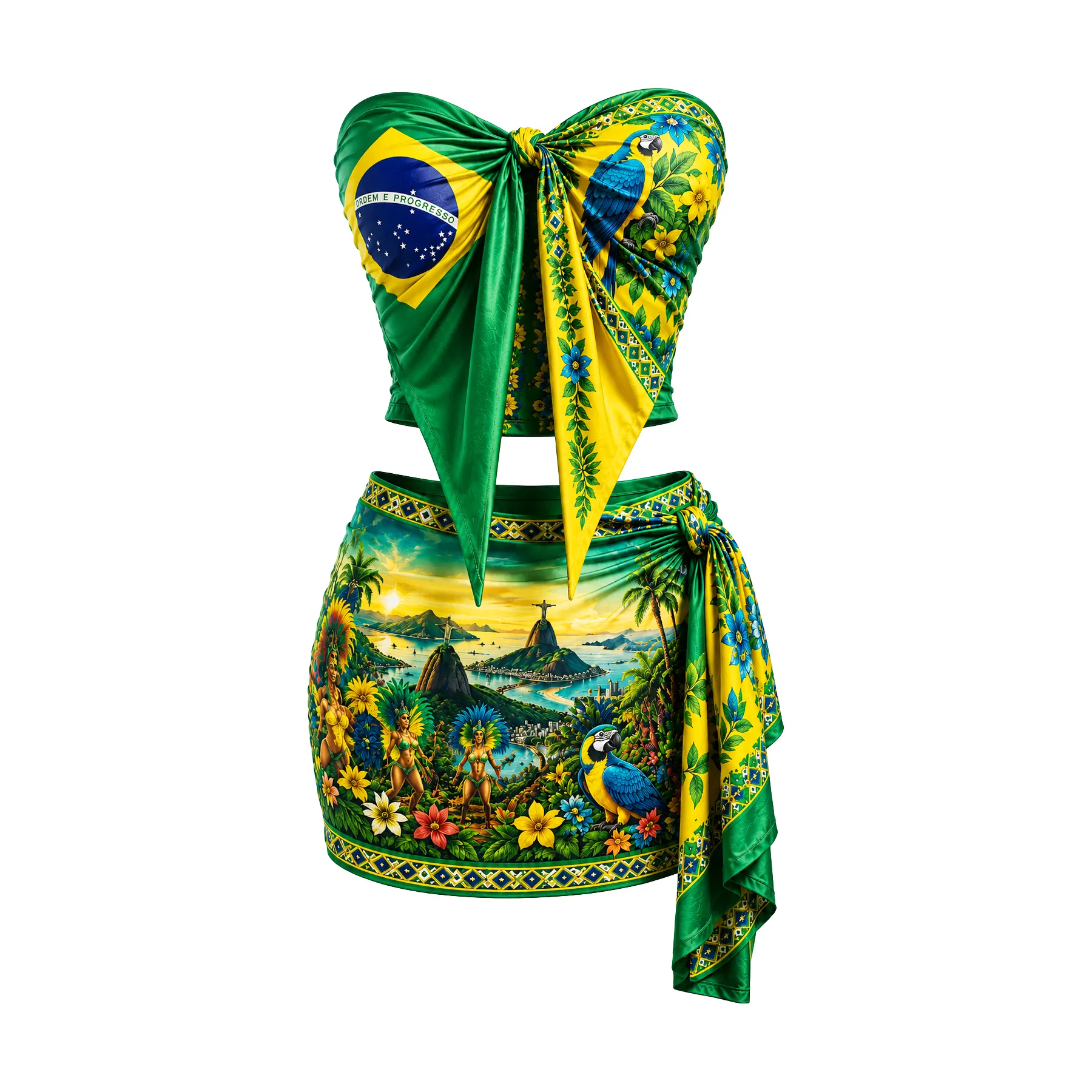 Women's Brazilian-style Printed Two-piece Set: Strapless Crop Top And Form-fitting Mini Skirt With Side Ties &ndash; Beachwear Avantcool
