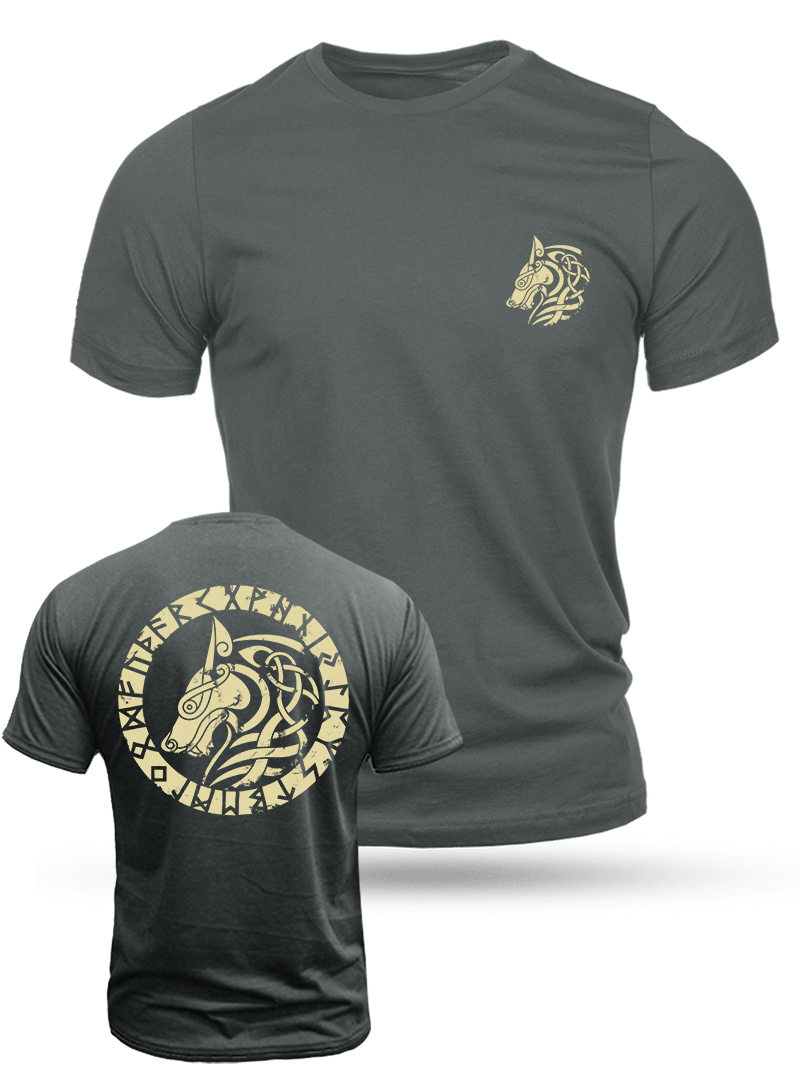 Men's Myth Rune Wolf Head Print Casual Short Sleeve T-shirt