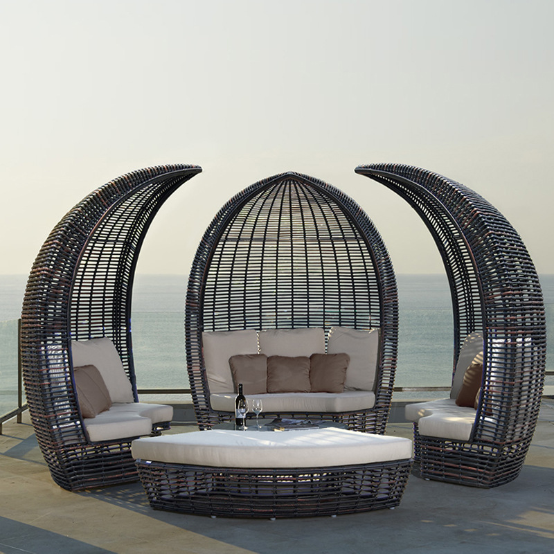 Outdoor rattan sofa garden creative leisure round bed balcony outdoor high-grade rattan art birdcage bed