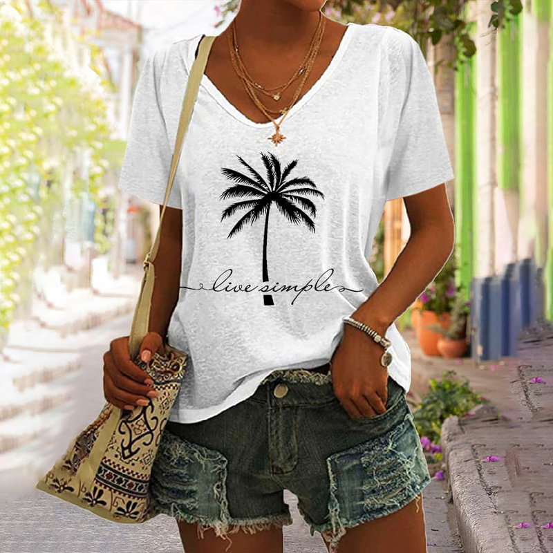 Live Simple Printed Casual Short Sleeve T-Shirt  artssus