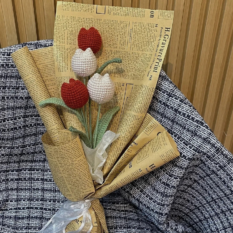 DIY Handmade Knitted Tulip Bouquet - Pink