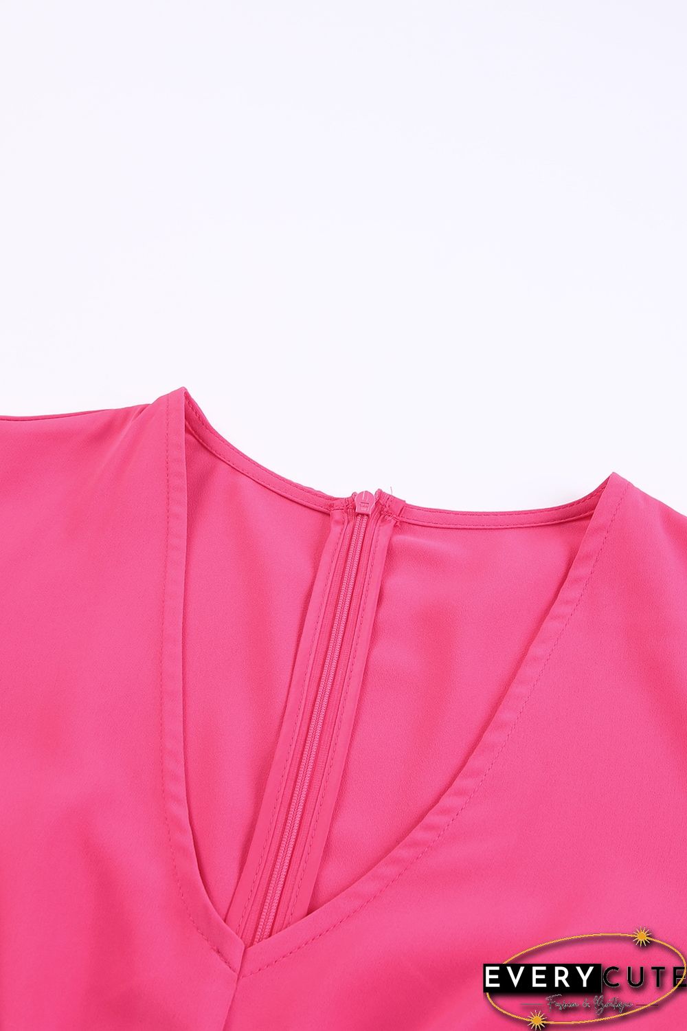 Red V Neck Bubble Sleeve Cut out Waist Wide Leg Jumpsuit