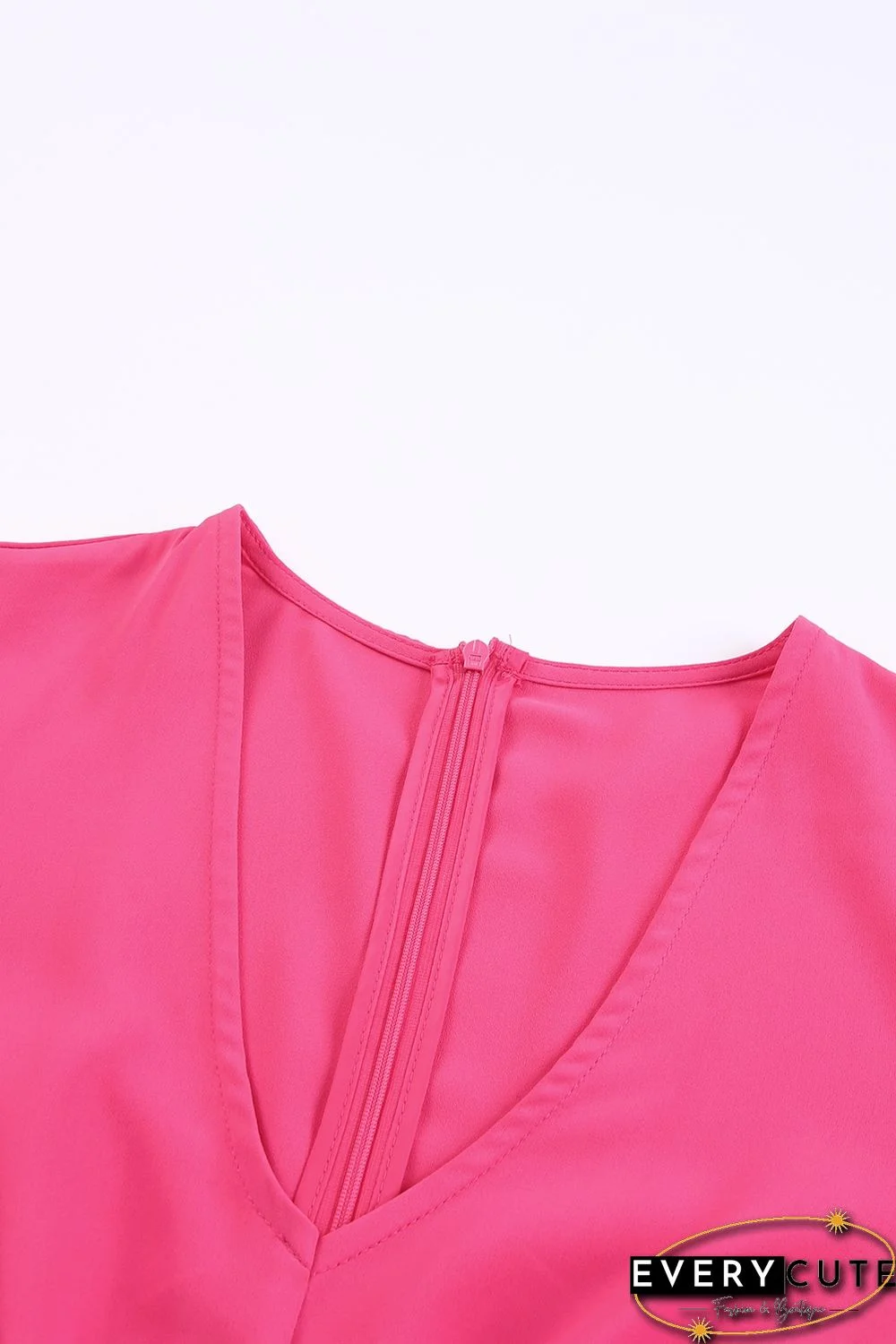 Red V Neck Bubble Sleeve Cut out Waist Wide Leg Jumpsuit