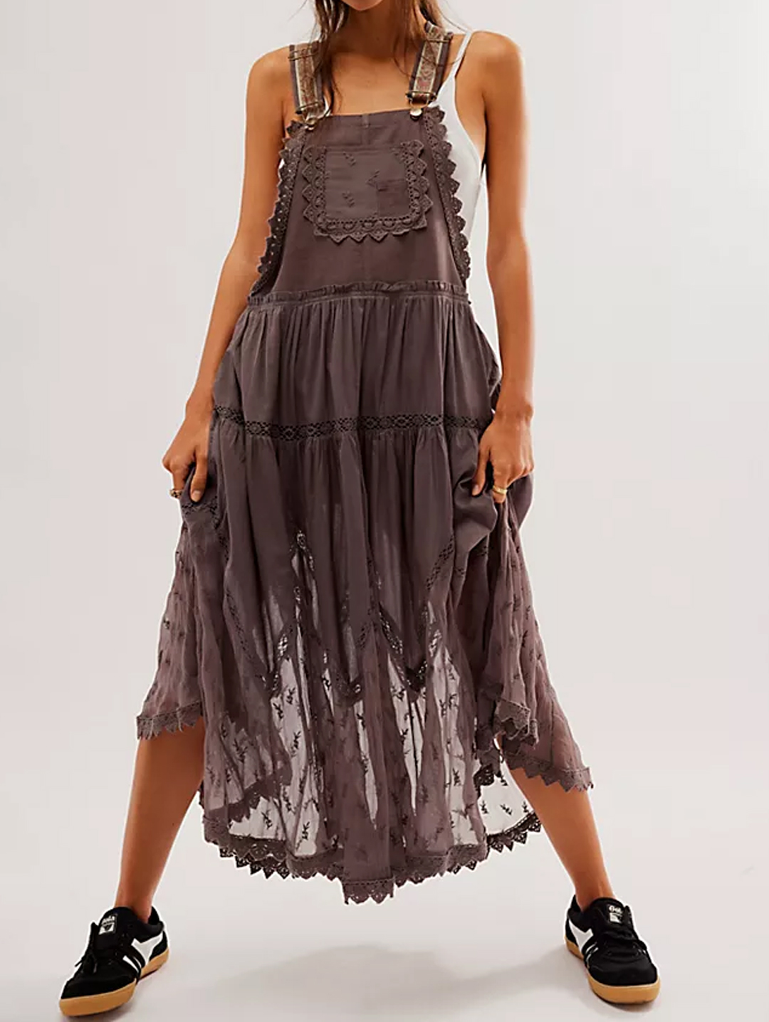 Boho Square Neck Sleeveless Lace Overall Maxi Dress