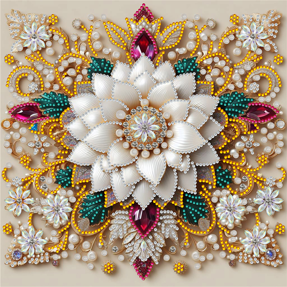 White Flower 30*30cm(canvas) special shaped drill diamond painting