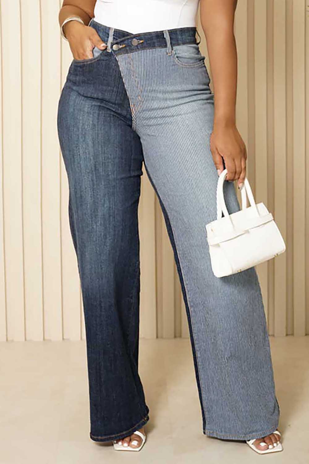Plus Size Daily Jean Denim Asymmetrical Patchwork Jean