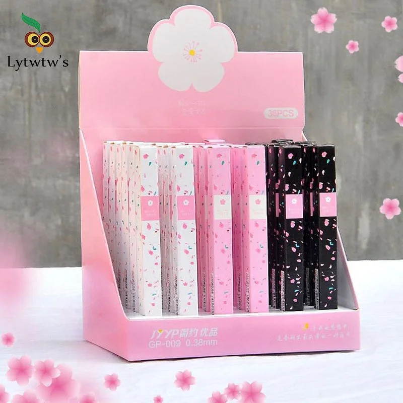 Lytwtw's 1 Piece Romantic Sakura Gel Pen Rollerball Pen School Office Supply Student Stationery Signing Pen Black Ink 0.38mm