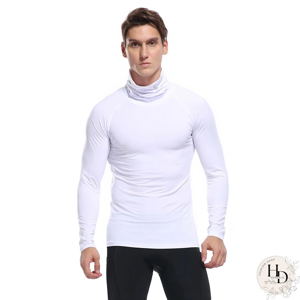 High Collar Long Sleeve  Elastic Tight Quick Dry Clothes Outdoor Sports  Sweat Clothes for Men