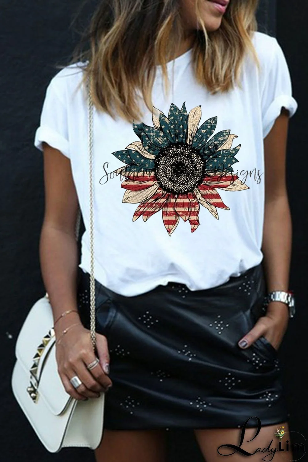 White Fashion Street Print Patchwork O Neck T-Shirts