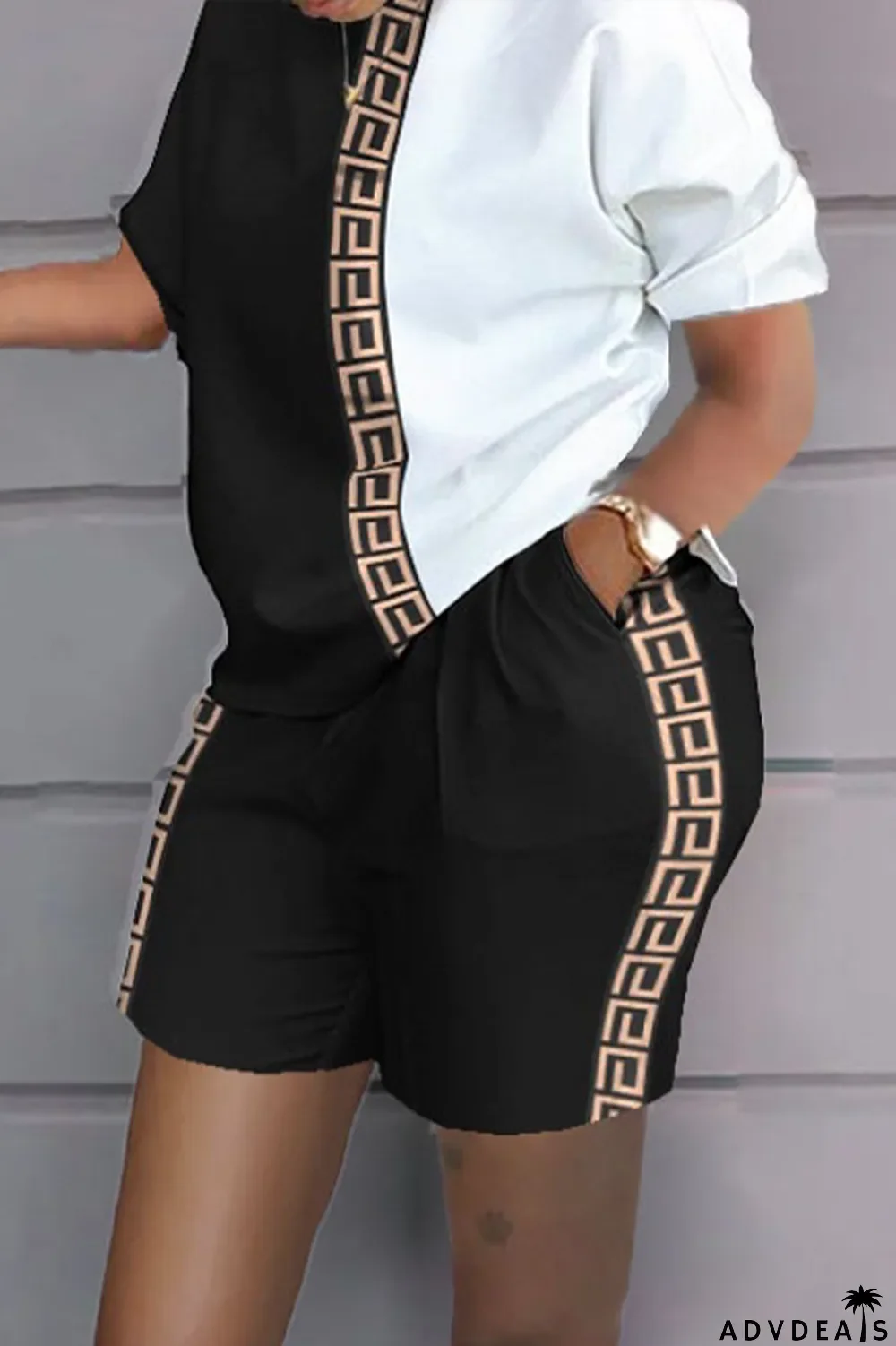 Leopard Print Casual Print Patchwork O Neck Short Sleeve Two Pieces