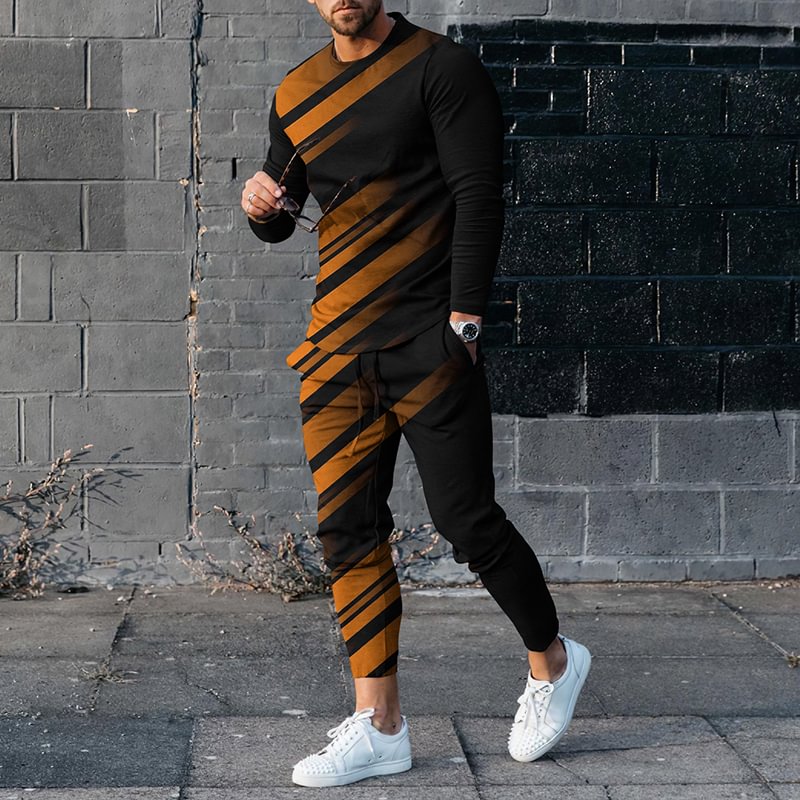 Men's Gradient Color Long Sleeve T-Shirt And Pants Two-Piece Set