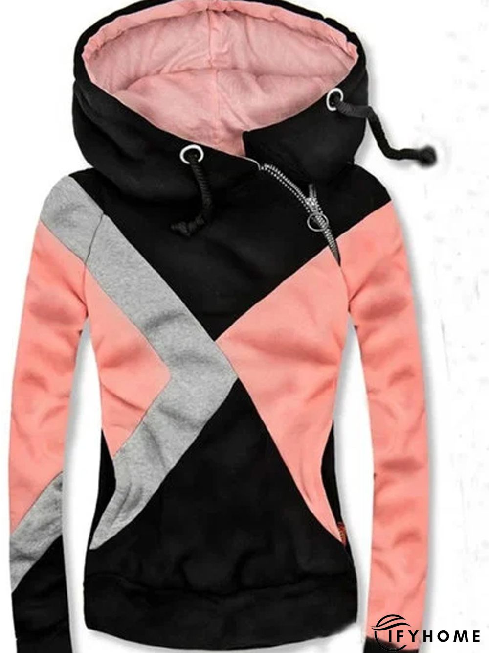 Long Sleeve Cotton-Blend Patchwork Color-Block Sweatshirt | IFYHOME