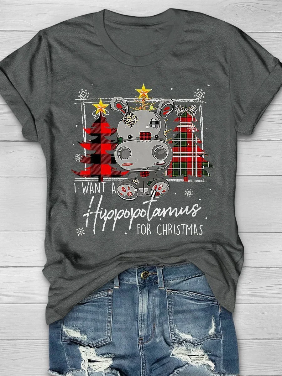 Want A Hippopotenuse For Christmas Print Short Sleeve T-shirt