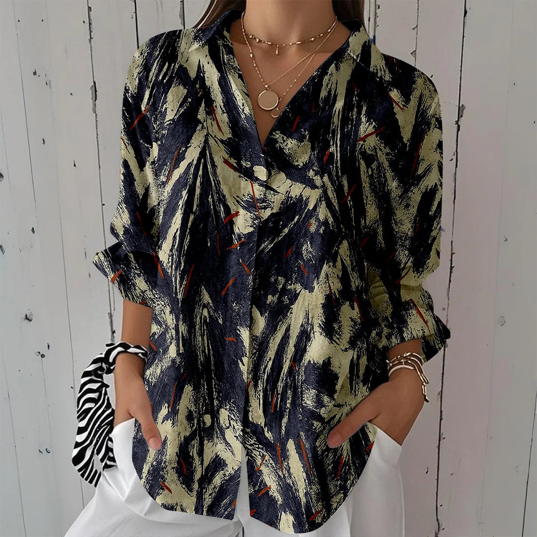 Style & Comfort for Mature Women Women Graffiti, Black, Always DZCL0159 3/4 Sleeve Shirt Collar Printed Button Tops