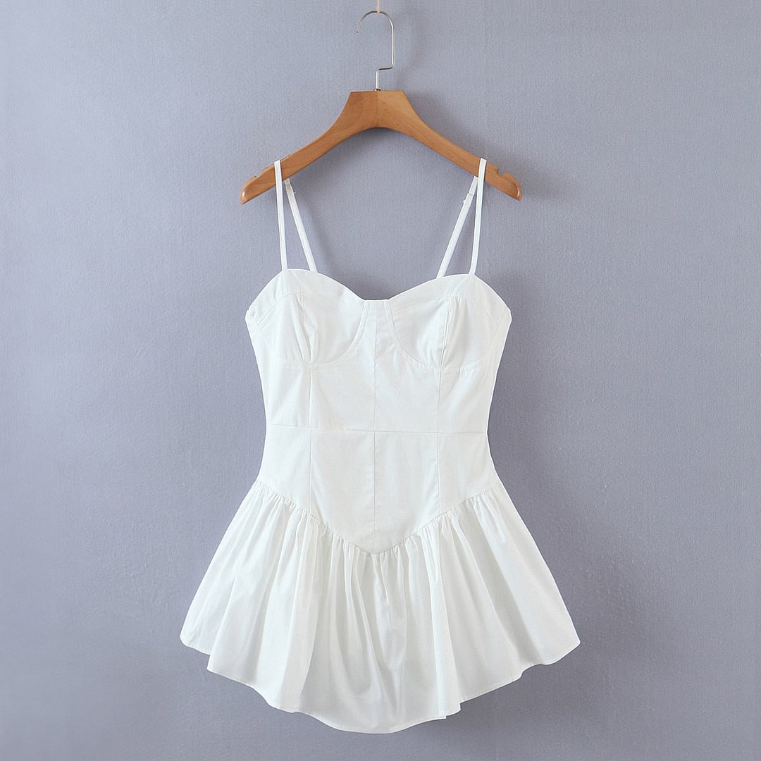 2022 Sexy Solid White Bra Corset style Spaghetti Strap Mini Dress Women Backless Party Skater Short Dresses Sling Robe Vestido