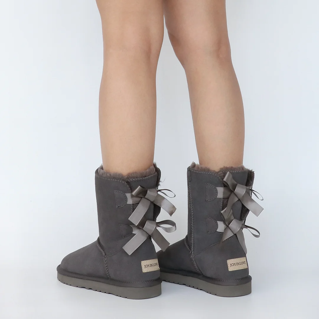 Women's Snow Boots for Winter Mid-Calf high Back Bows-MERUMOTE